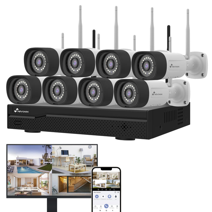 NIVIAN WLAN-Kamera-Set, Überwachungskamera Set, KI-Personenerkennung, Zwei-Wege-Audio, Nachtsicht, E
