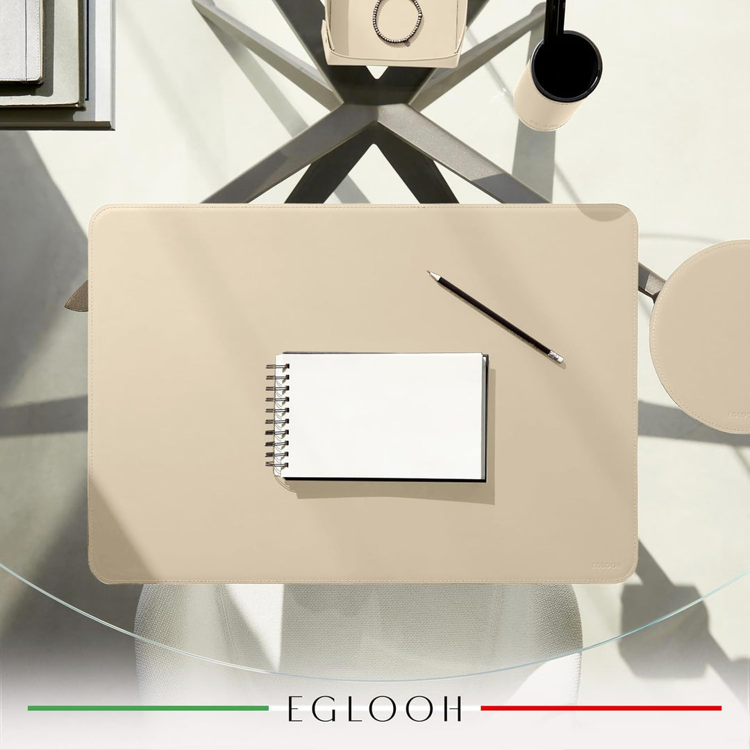 Eglooh - Herms - Schreibtischunterlage aus Leder Beige cm 65x45 - Handwerkliche Nähte und abgerundet