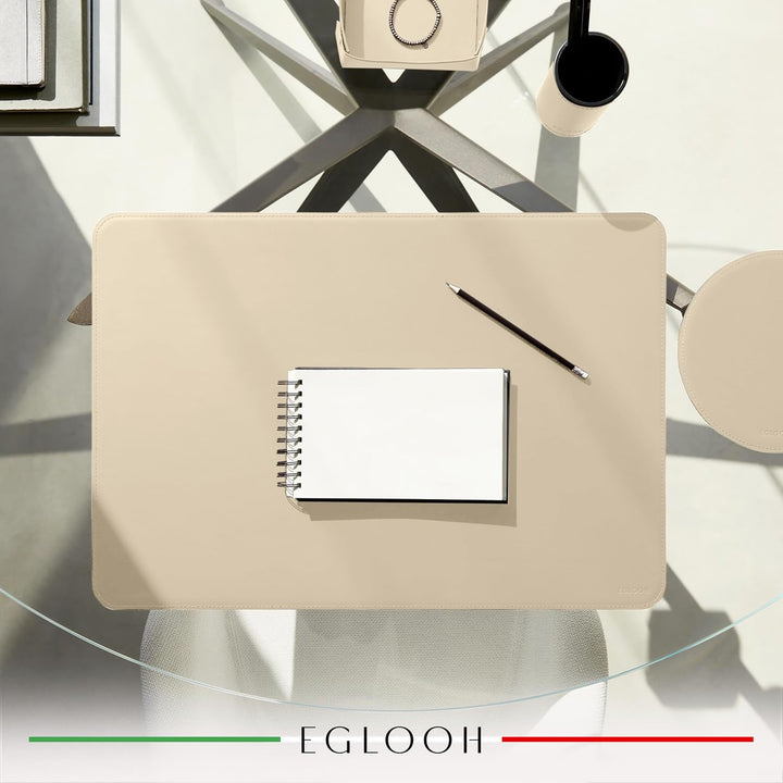 Eglooh - Herms - Schreibtischunterlage aus Leder Beige cm 65x45 - Handwerkliche Nähte und abgerundet