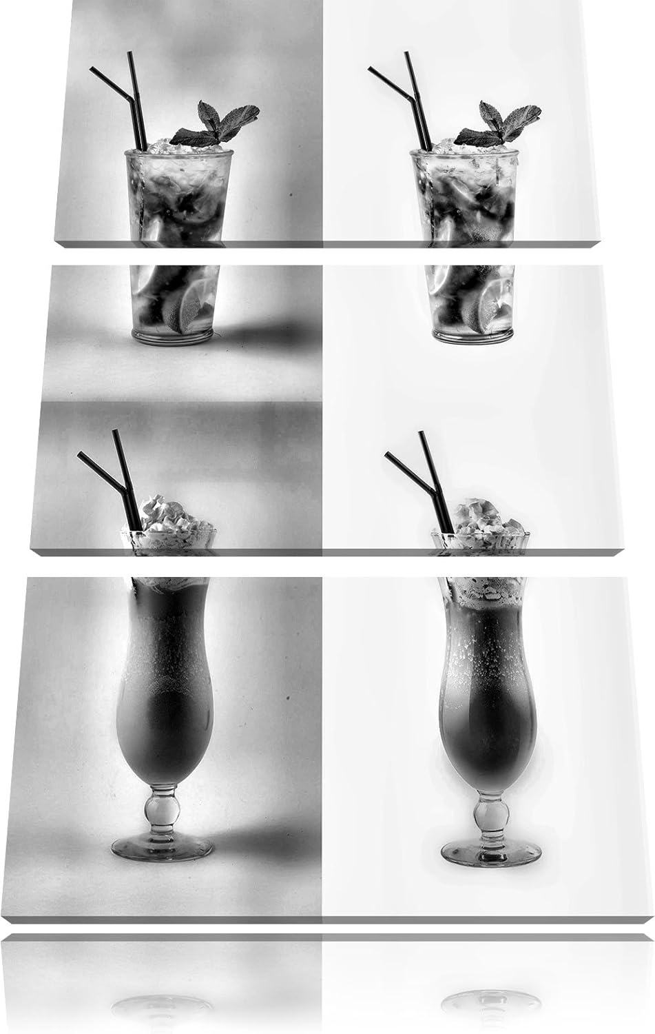 Pixxprint Monocrome, kontrastreiche Cocktails 3-Teiler Leinwandbild 120x80 Bild auf Leinwand