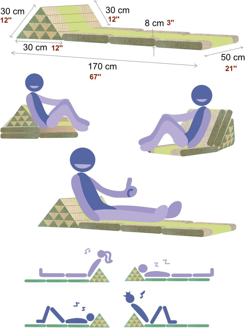 Leewadee Thai-Kissen Falt-Matratze Chill-Out Klapp-Matte Gepolsterte Lesestütze Boden-Liege-Matte mi