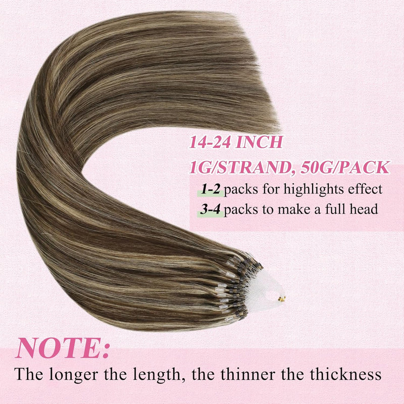YoungSee Microring Extensions Echthaar Braun 40 cm Microring Hair Extensions Micro Loop Extensions E