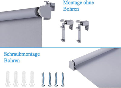 Eurohome Verdunkelungsrollo Thermo Rollo 100x130cm (Stoffbreite 96 cm) Hellgrau Klemmfix ohne Bohren