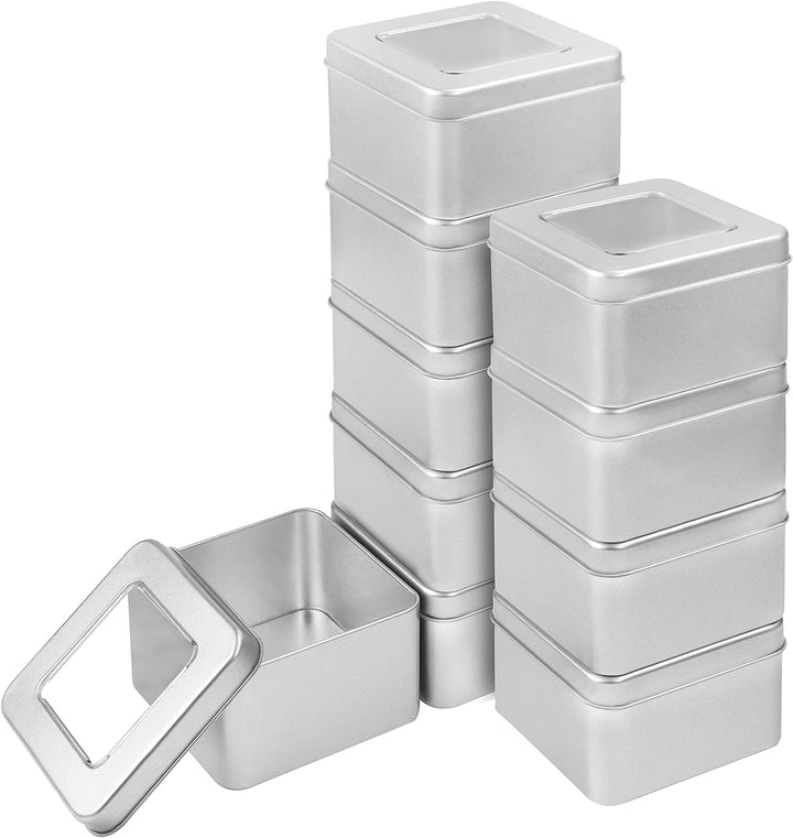 Kurtzy Silber Metalldosen mit Deckel (10er Pack) 9x9xH5,7cm Kleine Metall Boxen Tragbare Leere Metal