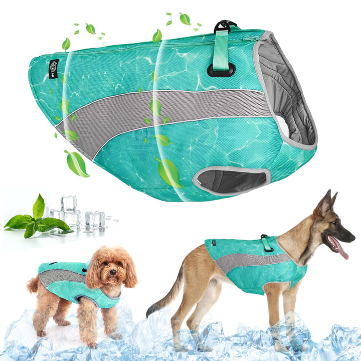 Hundekühlweste mit Geschirr, Outdoor-Welpenkühljacke mit verstellbarem Reissverschluss, reflektieren