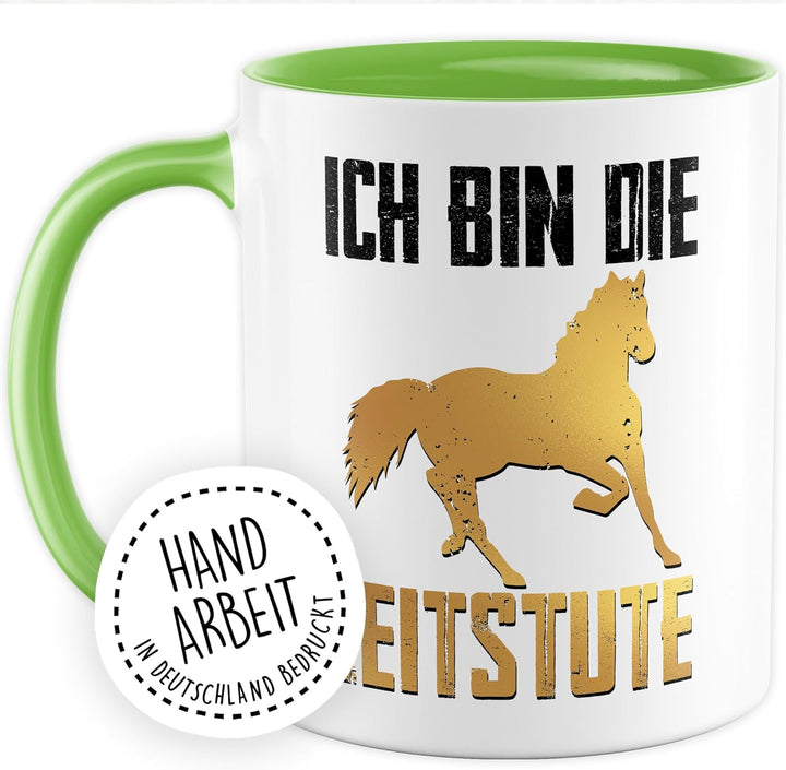 Tasse Mama Geschenk ich bin die Leitstute – Kaffeetasse 330ml aus Keramik – Mutter Pferde Humor Witz