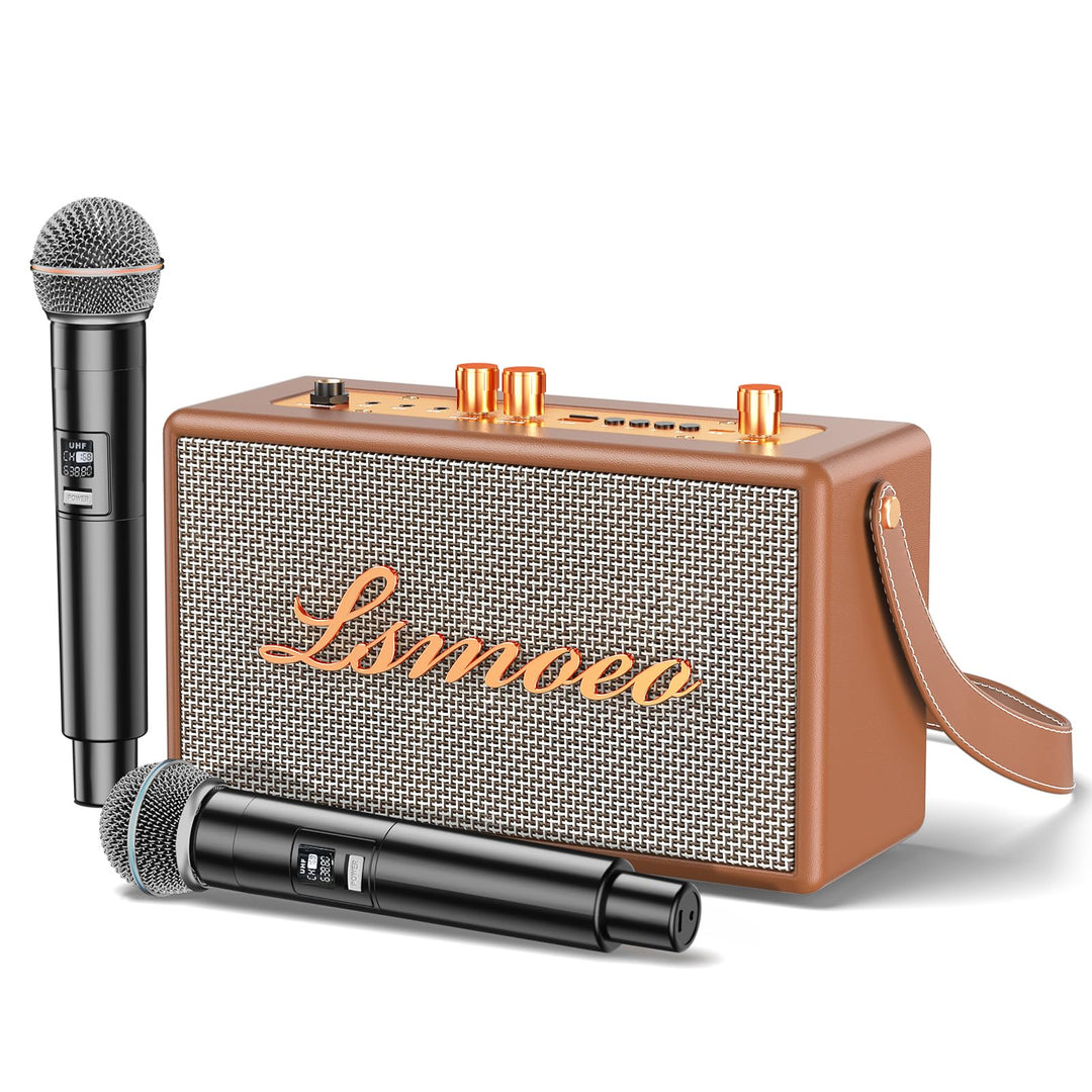 Tragbare Karaoke Maschine Anlage mit 2 Drahtlosen Mikrofonen für Erwachsene & Kinder Bluetooth Lauts