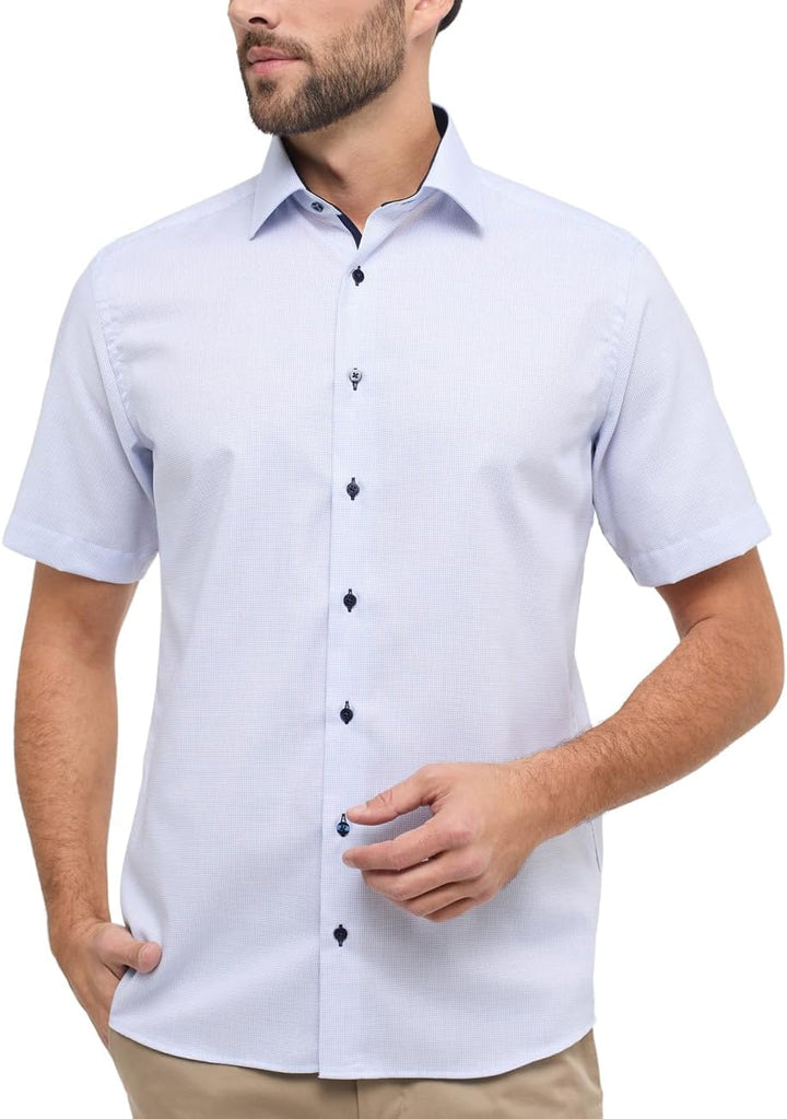 eterna Herren strukturiertes Baumwoll-Kurzarmhemd MODERN FIT 39 Hellblau, 39 Hellblau