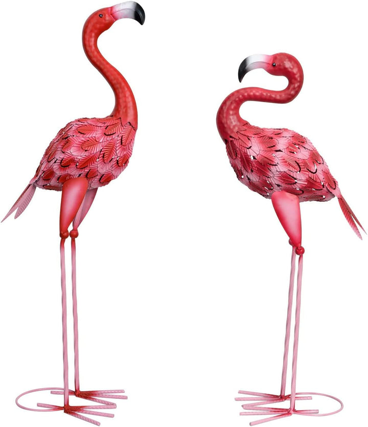AOFOX Flamingo-Gartenstatuen und Skulpturen, 2 Stück Metall, grosse rote Flamingo-Vogelgarten-Kunst-