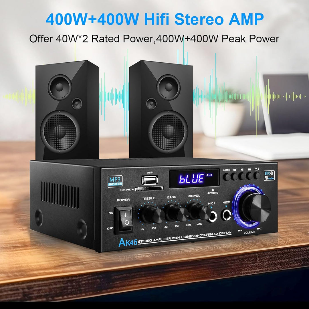 Hifi Verstärker - KKMOL Stereo Verstärker, AK45 Mini Bluetooth Radio Audio Verstärker Receiver, Wiim