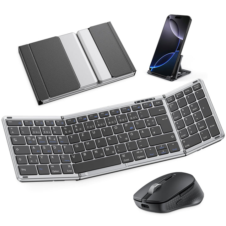 OMOTON Faltbare Tastatur und Maus Kabellose mit Ziffernblock, Bluetooth Tastatur mit Maus Wiederaufl