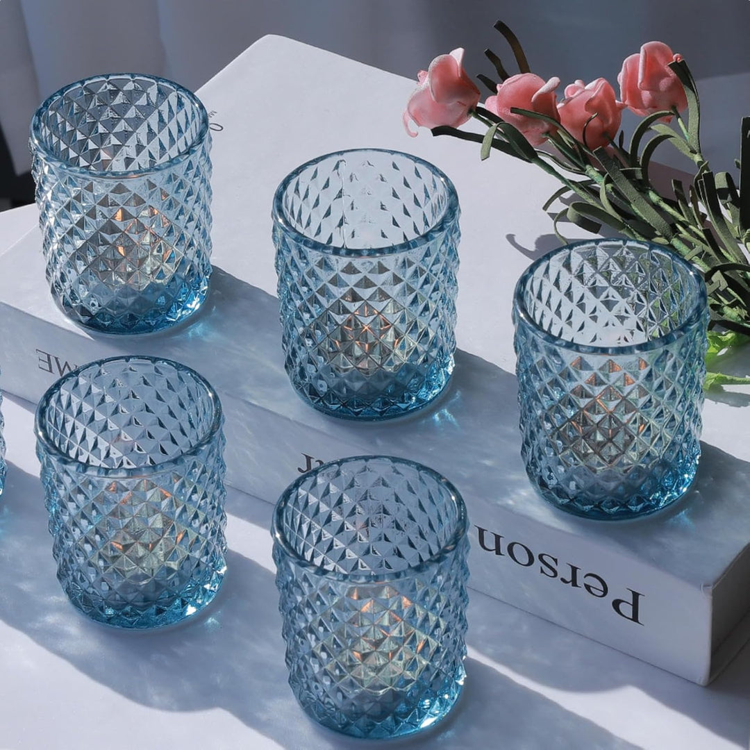 Vohocandle 12 Stück Blaue Teelichtgläser aus Glas für Hochzeit, Tischaufsatz, Teelichthalter Glas fü