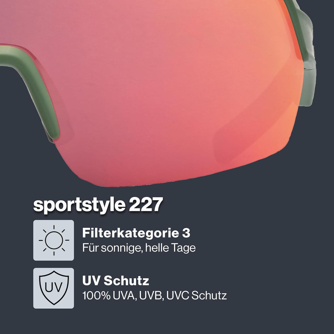 uvex Unisex Sportstyle 227 Sportbrille (1er Pack) Einheitsgrösse olive mat/mirror red, Einheitsgröss
