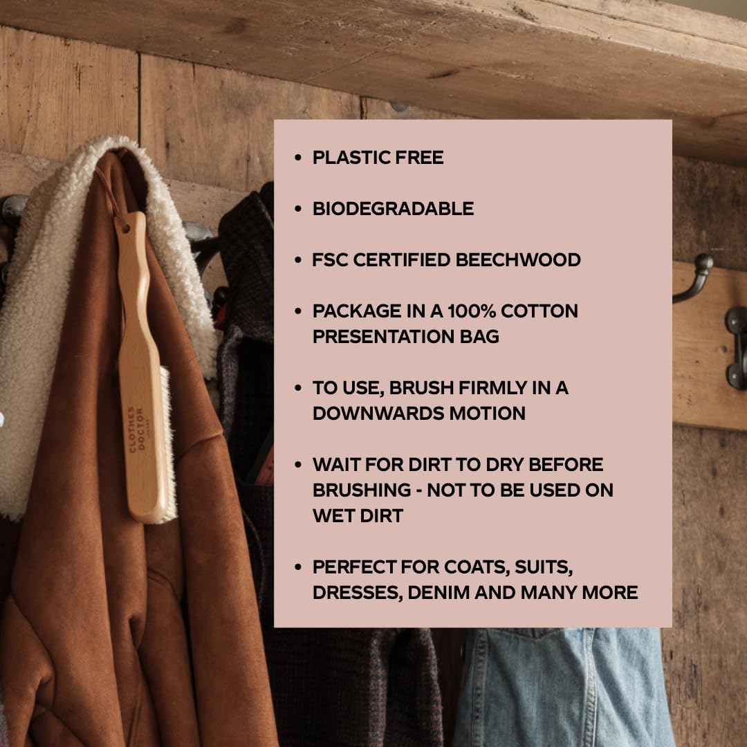 Kleiderbürste aus Holz mit Naturborsten, weich | Anzug, Jacke, Mantel, Hemden, Kleider abbürsten - m