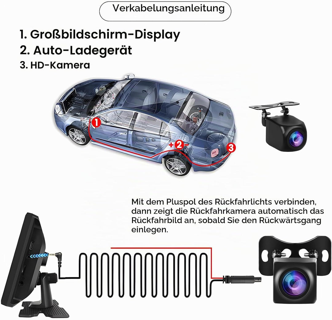 Hodozzy AHD 1080P Rückfahrkamera für Tragbares Autoradio,IP69 wasserdichte Nachtsicht Rückfahrkamera