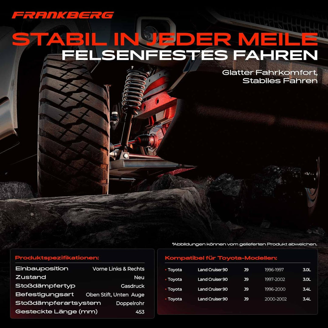 Frankberg 2x Stossdämpfer Gasdruck Vorderachse Kompatibel mit Land Cruiser 90 J9 3.0L 3.4L 1996-2002