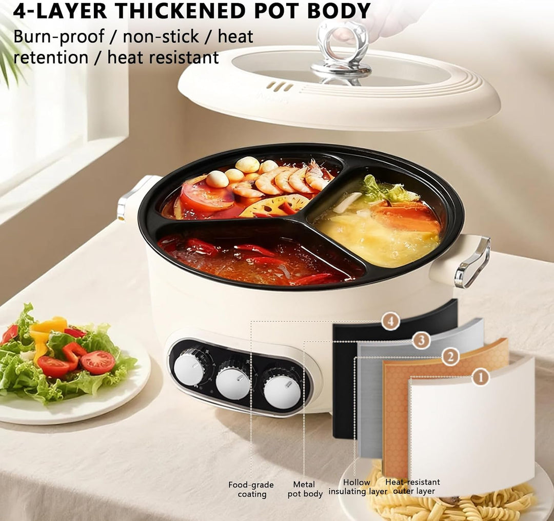 Hotpot Elektrisch Pot, 5.3L Elektrischer Kochtopf mit Schnellheizung&Drei Drehknöpfe, 1600W Elektris
