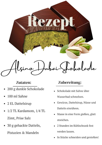 Alsino Alyan Dubai Schokolade 300g pro Tafel 100g - Frische & knackige Pistazien - Exklusive erlesen