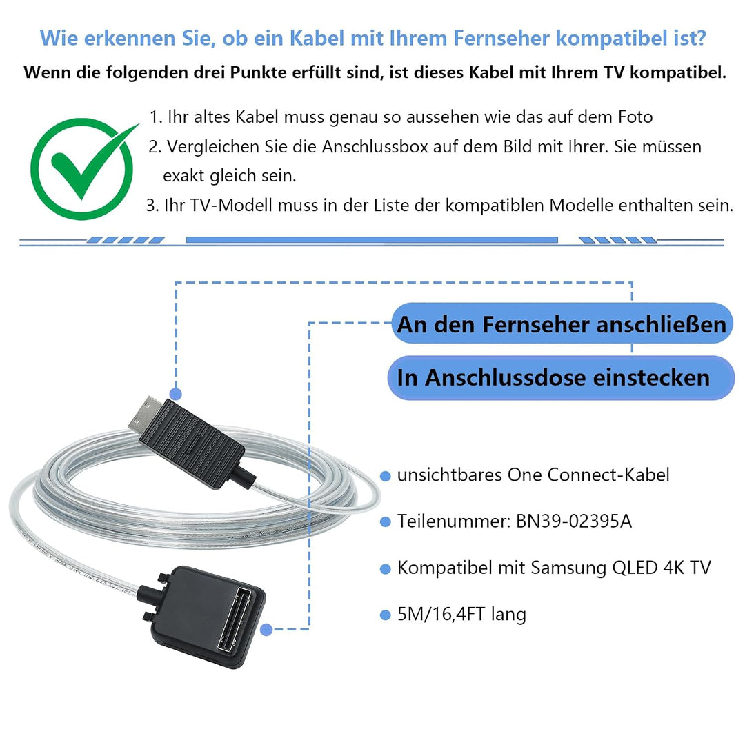 5 m/16,4 Fuss BN39-02395A one Connect Kabel istnur Kompatibel für Samsung QLED TV 55-75 Zoll Q7FN Q8
