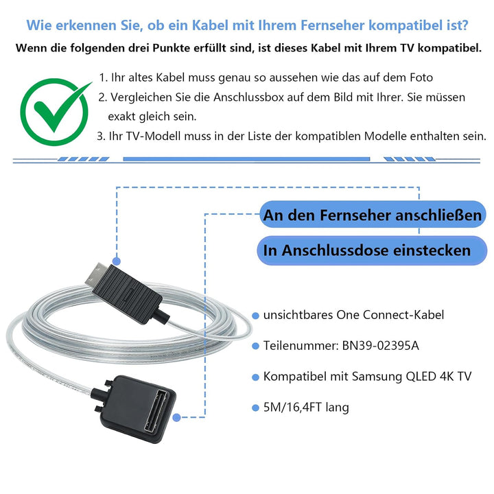 5 m/16,4 Fuss BN39-02395A one Connect Kabel istnur Kompatibel für Samsung QLED TV 55-75 Zoll Q7FN Q8