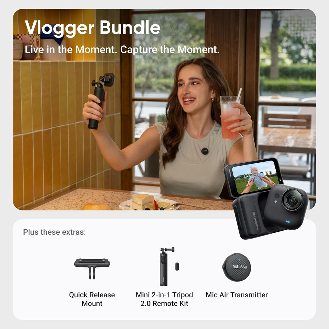 Insta360 GO Ultra Vlogger-Bundle Nachtschwarz- freihändige 4K Mini-Cam, leicht & mobil, top bei weni