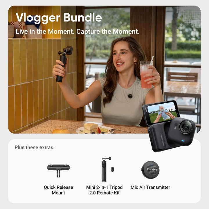 Insta360 GO Ultra Vlogger-Bundle Nachtschwarz- freihändige 4K Mini-Cam, leicht & mobil, top bei weni