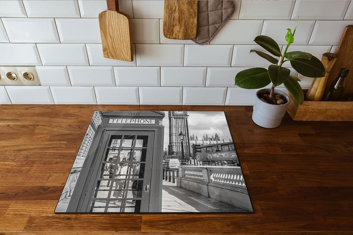 Telefonzelle in London Herdabdeckplatte & Spritzschutz aus Echtglas | Für Herd-Kochfelder | 60x52 cm