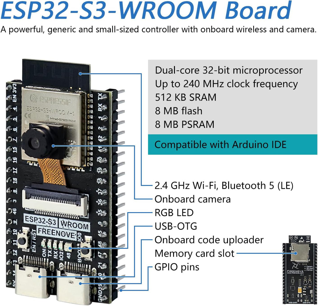 Freenove Development Kit for ESP32-S3 (Compatible with Arduino IDE), Onboard Camera Wireless Stereo
