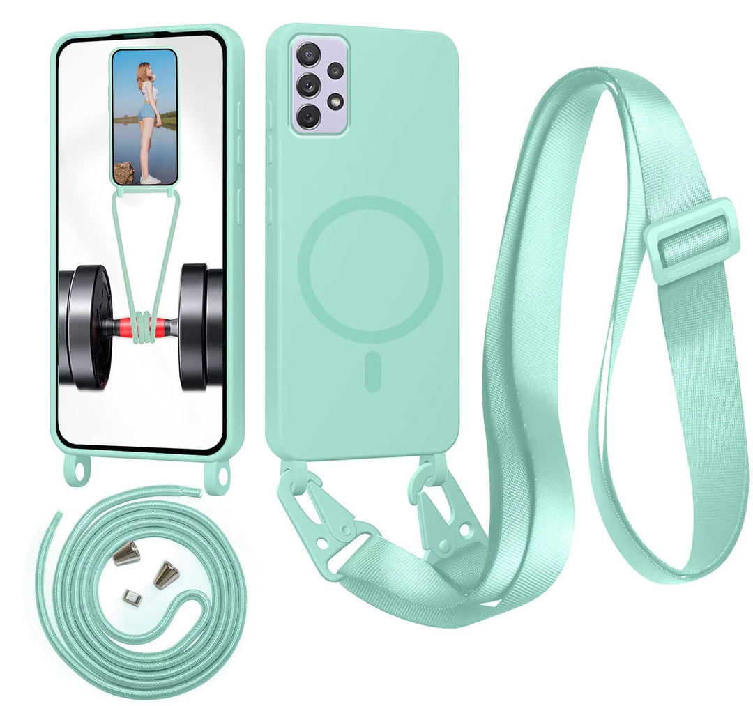 Handykette für Samsung Galaxy A72 5G Hülle mit Band [Kompatibel mit Magsafe] Flüssig Silikon Necklac