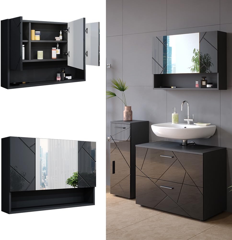 Vicco Bad Spiegelschrank Irma, Anthrazit Hochglanz, 80 x 55 cm