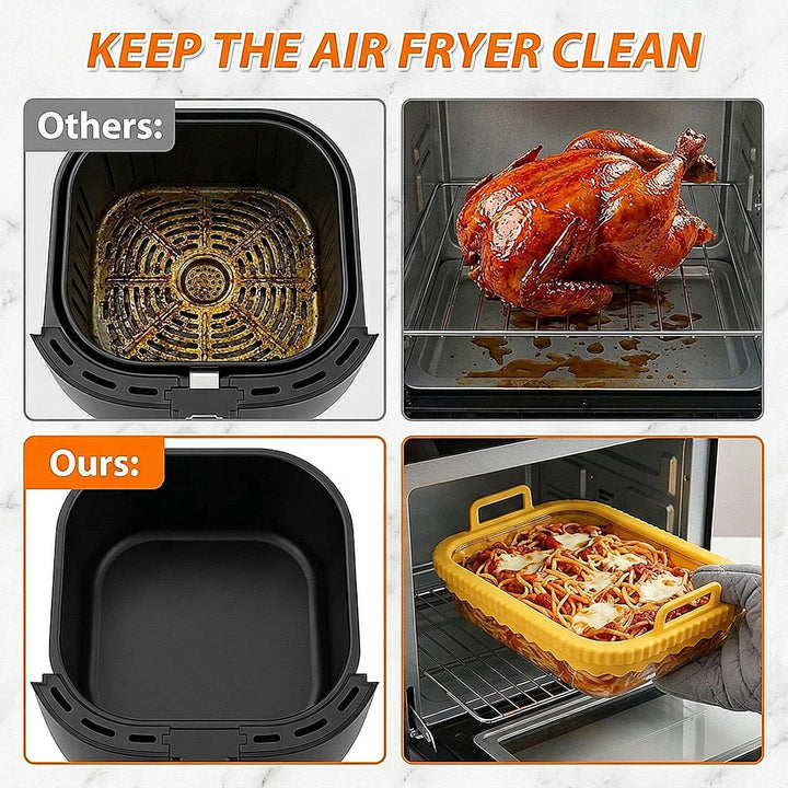 Cozary Glas Auflaufform für Airfryer mit Silikongriff &amp; Deckel, 21x16x6,5cm für Heissluftfritteuse M