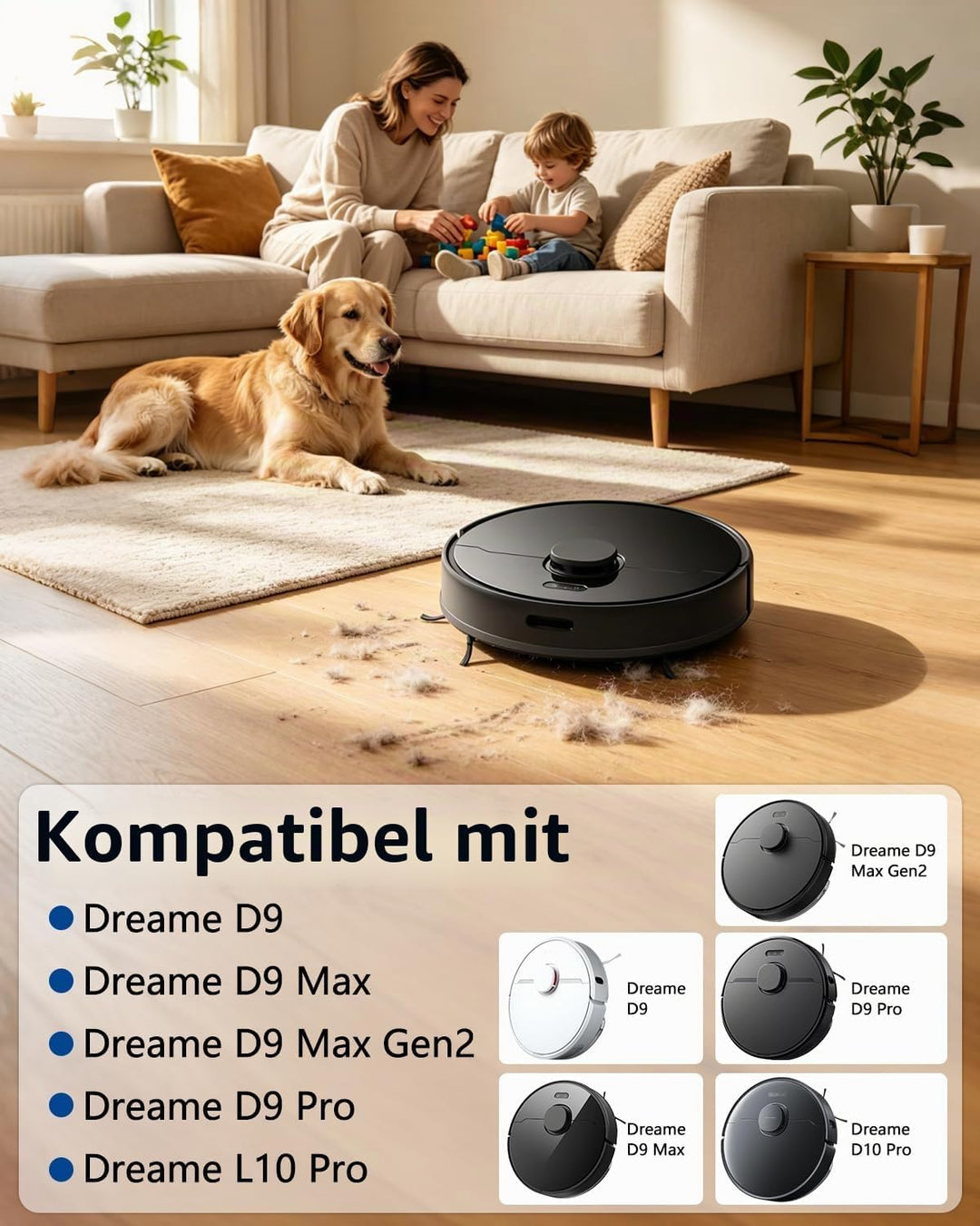 Chuancheng Zubehör-Set für Dreame D9, D9 Max, L10 Pro Staubsauger-Teile, inklusive 1 Hauptbürste, 6