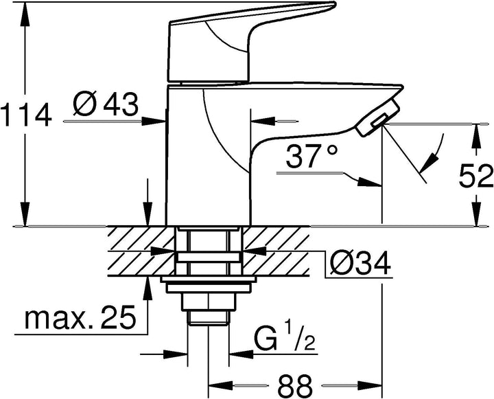 GROHE StartEdge, Waschtischarmatur klein, wassersparend (Wasserhahn für das Bad, Badarmatur mit 3in1