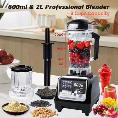 Standmixer 2000W, 2L Hochleistungsmixer Mixer für Eis/Obst, Standmixer mit 90-Sekunden-Timer, Digita