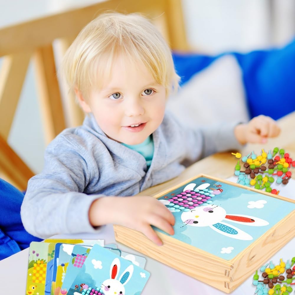 RANJIMA Mosaik Steckspiel für Kinder, Spielzeug ab 2 3 4 5 Jahre Holz Mosaik Bastelset Kinder Pegboa