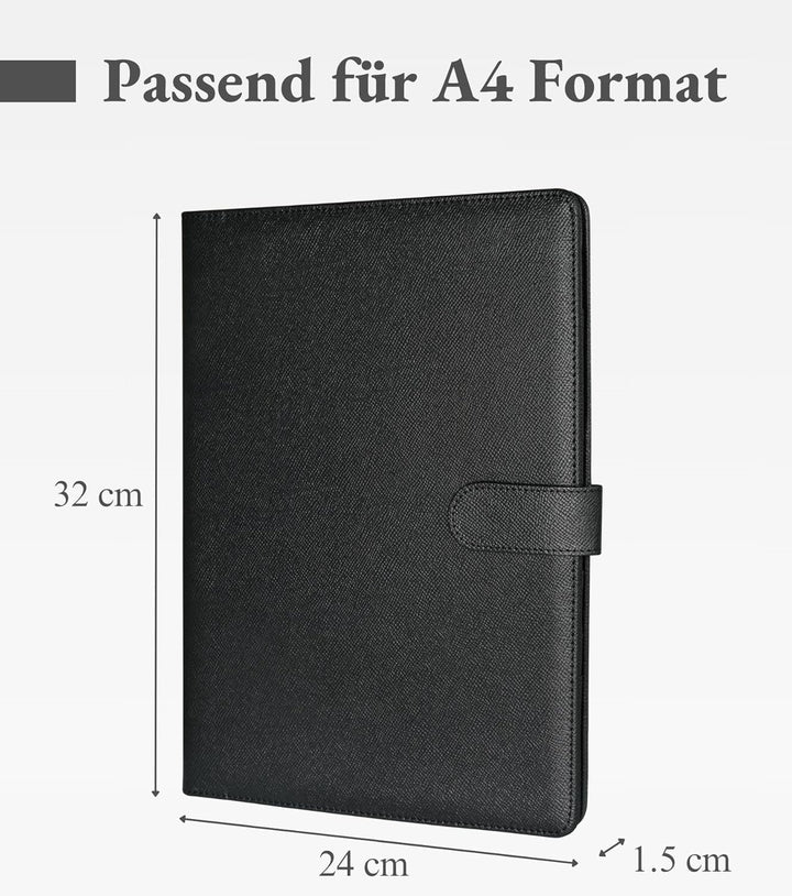 Mymazn Klemmbrett A4 mit Deckel, Mappe A4 Schreibmappe Klemmbrettmappe in Schwarz, PU-Leder Konferen