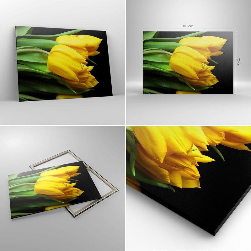 Bilder auf Leinwand 100x70cm Leinwandbild Tulpen Strauss Spiegelreflexion grün Gross Wanddeko Bild S