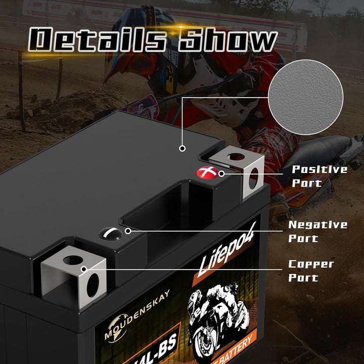 MOUDENSKAY Lithium Motorrad Batterie 12V Lithium Powersports Batterie mit BMS (YTX4L-BS 12.8V 2Ah 20