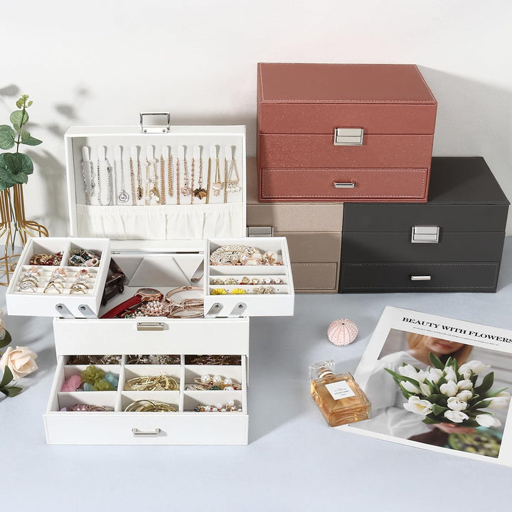 Schmuckkasten, Schmuckkästchen mit Schubladen für Damen Mädchen, PU-Leder Jewelry Box Schmuckbox Sch