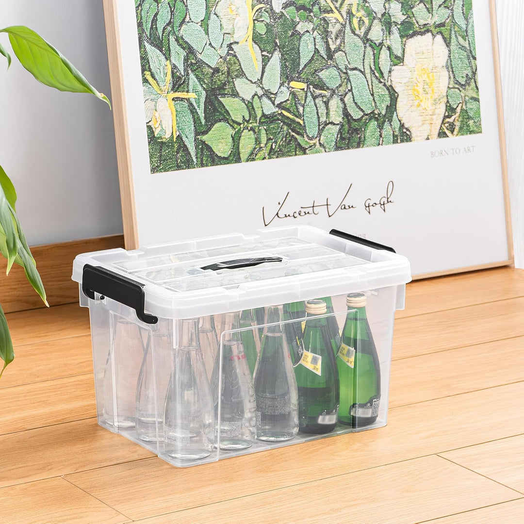 Cetomo,20L,4er-Pack, Aufbewahrungsbox mit deckel,Aufbewahrungsboxen, mit Clips, stapelbar, Wohnzimme