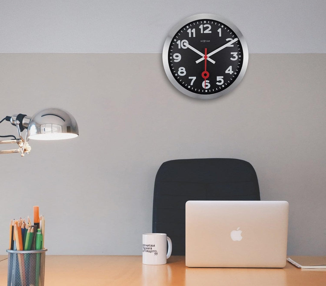 NeXtime Station Wanduhren, Metall und Kunststoff, Schwarz, Ø 35 cm Ø 35 cm Schwarz, Ø 35 cm Schwarz