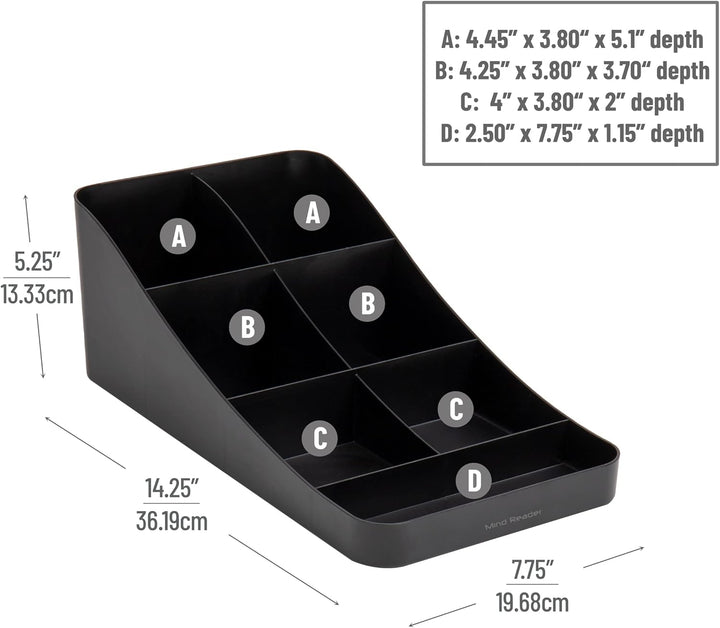 Mind Reader COMP7-BLK Anchor Collection Organizer für Kaffeetassen und Gewürze, 7 Fächer, Kunststoff
