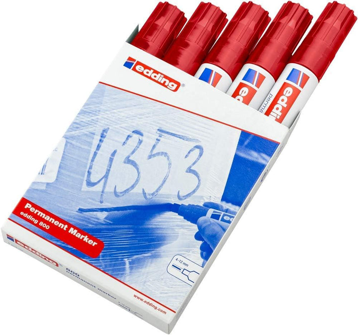 edding 800 Permanentmarker - rot - 5 Stifte - Keil-Spitze 4-12 mm - für breite Markierungen - wasser