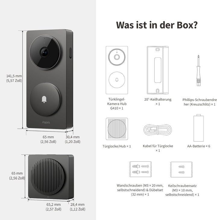 Aqara Smart Türklingel Kamera G410 mit Chime, 2k, Homekit-Sicherheits-Video, 2-Wege Audio, Integrier