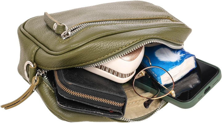 Zwillingsherz Umhängetasche mit Reissverschluss aus 100% Echtleder - Hochwertige Handtasche zum Umhä