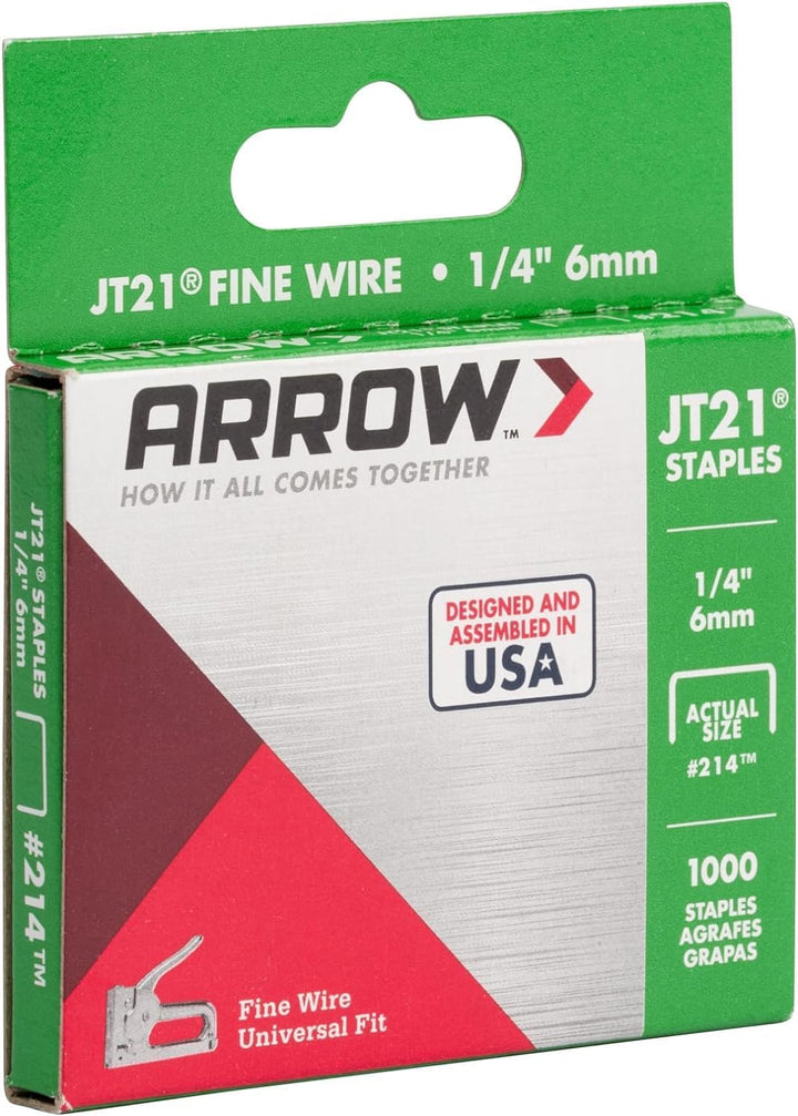 Arrow Fastener JT21 Heftklammern, leicht, 1000 Heftklammern pro Packung 1/4 Inch Silber, 1/4 Inch Si