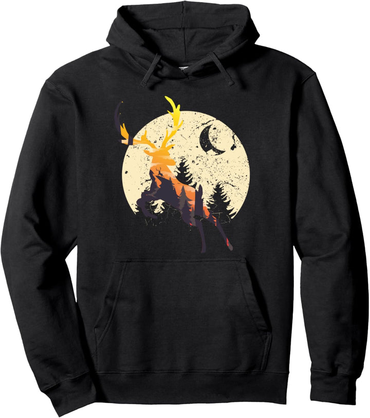 Hirsch und Wald Natur Pullover Hoodie