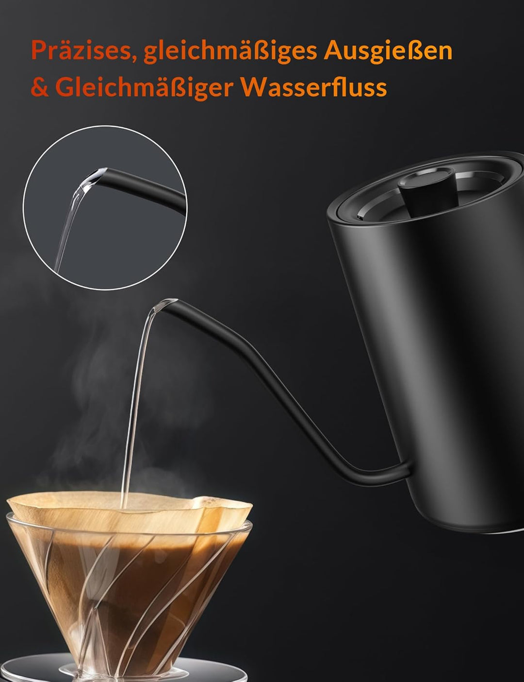 Schwanenhals Wasserkocher,1200W Elektrischer Kaffeekessel aus Edelstahl,Temperatureinstellung mit 24