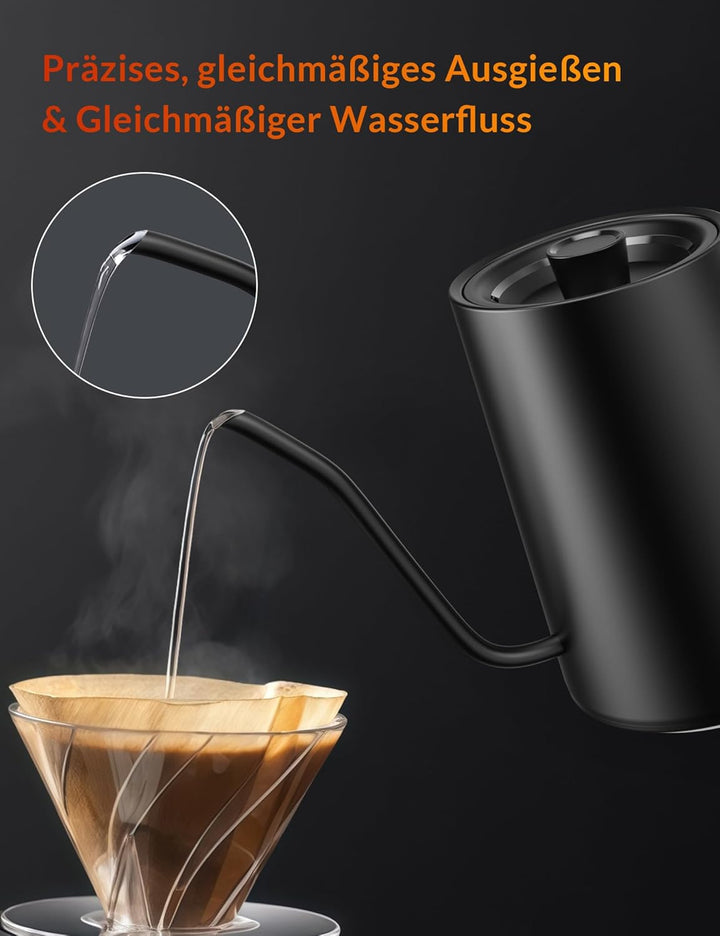 Schwanenhals Wasserkocher,1200W Elektrischer Kaffeekessel aus Edelstahl,Temperatureinstellung mit 24