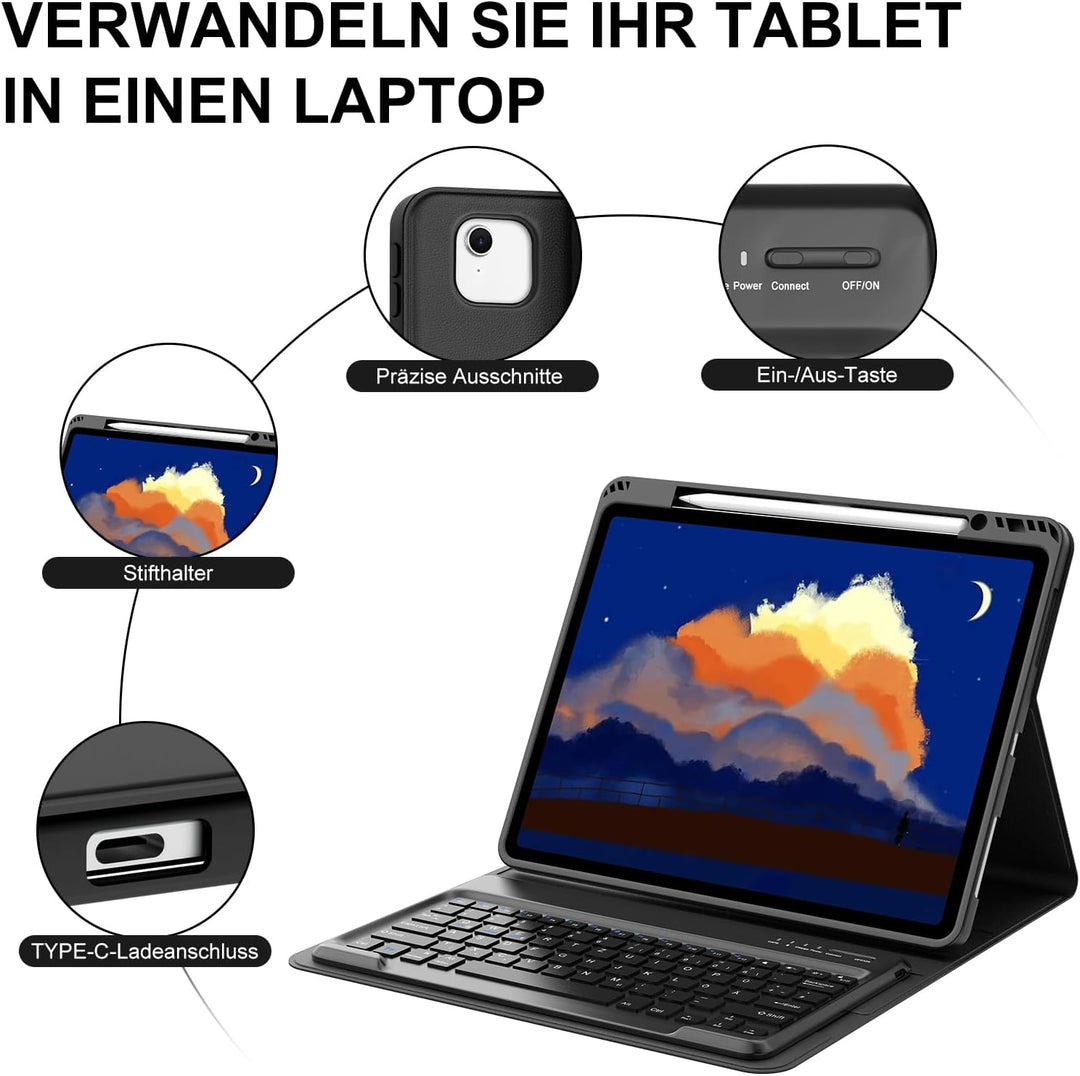 Hülle mit Tastatur für iPad Pro 12.9 Zoll 6ª 2022 /5ª 2021/4ª 2020/3ª Gen 2018, QWERTZ Deutsches Mag